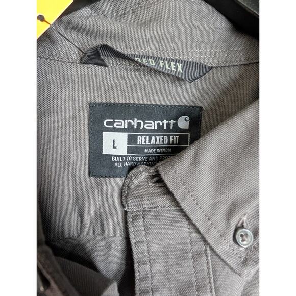 Carhartt Shirt Mens L Gray Canvas Midweight Rugged Flex Relaxed Button Down NWT - Picture 4 of 5